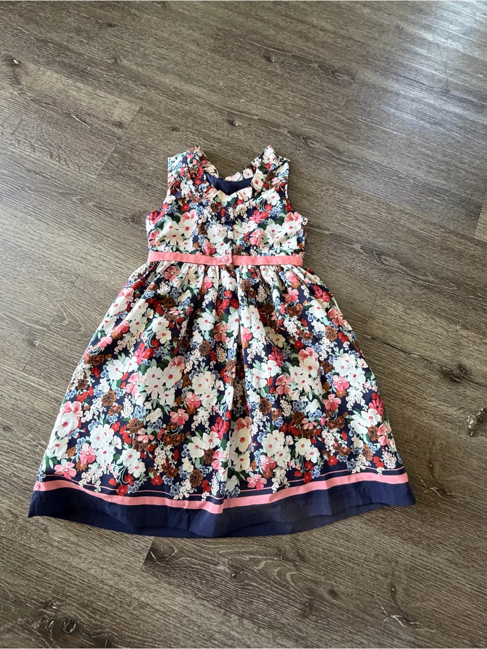 Janie and Jack Navy Floral Dress with Pink Trim - Picture 4 of 5